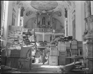 Courtesy of  the National Archives, http://www.archives.gov/research/holocaust/images.htmlGerman loot stored in church at Ellingen, Germany found by troops of the U.S. Third Army. 4/24/45.  RG 111-SC-204899